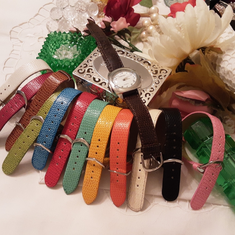 EMBASSY QUARTZ LADIES INTERCHANGEABLE WATCH WITH 13 MULTI COLORED BANDS